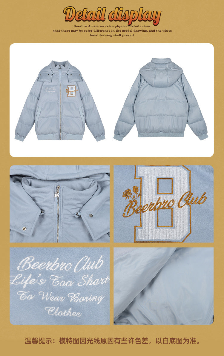 B Beerbro Club Solid Color Zip Up Hooded Jacket