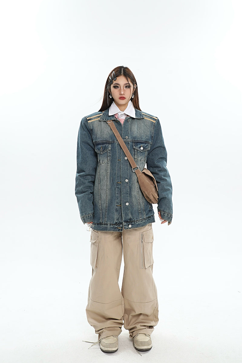 Dalia Washed Denim Long Sleeve Button Up Jean Jacket