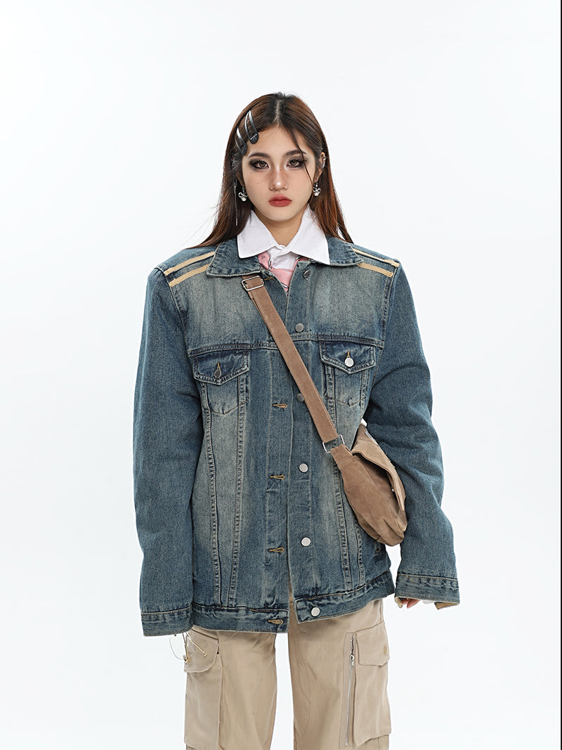 Dalia Washed Denim Long Sleeve Button Up Jean Jacket