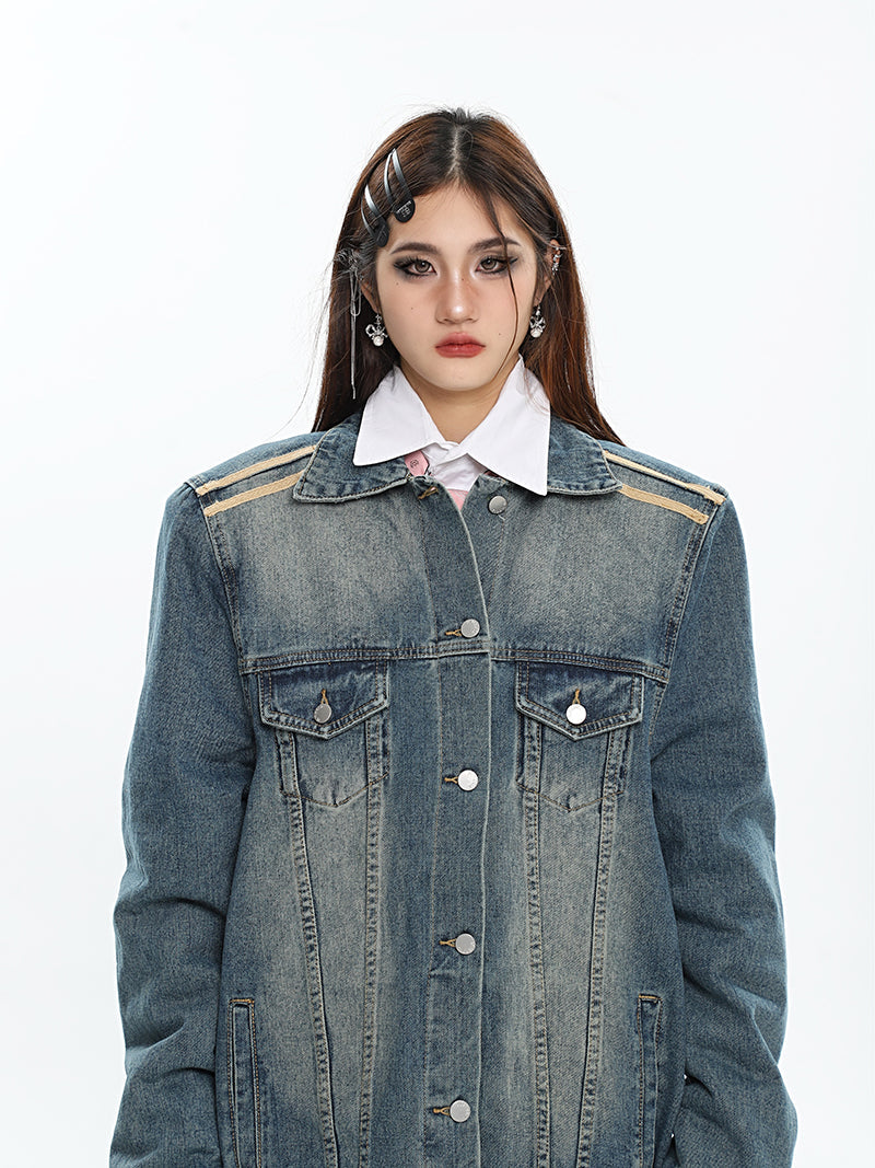 Dalia Washed Denim Long Sleeve Button Up Jean Jacket