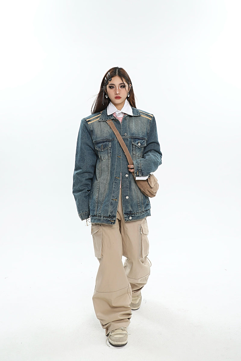 Dalia Washed Denim Long Sleeve Button Up Jean Jacket