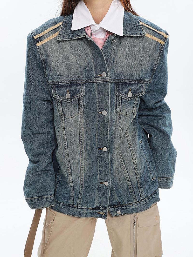 Dalia Washed Denim Long Sleeve Button Up Jean Jacket