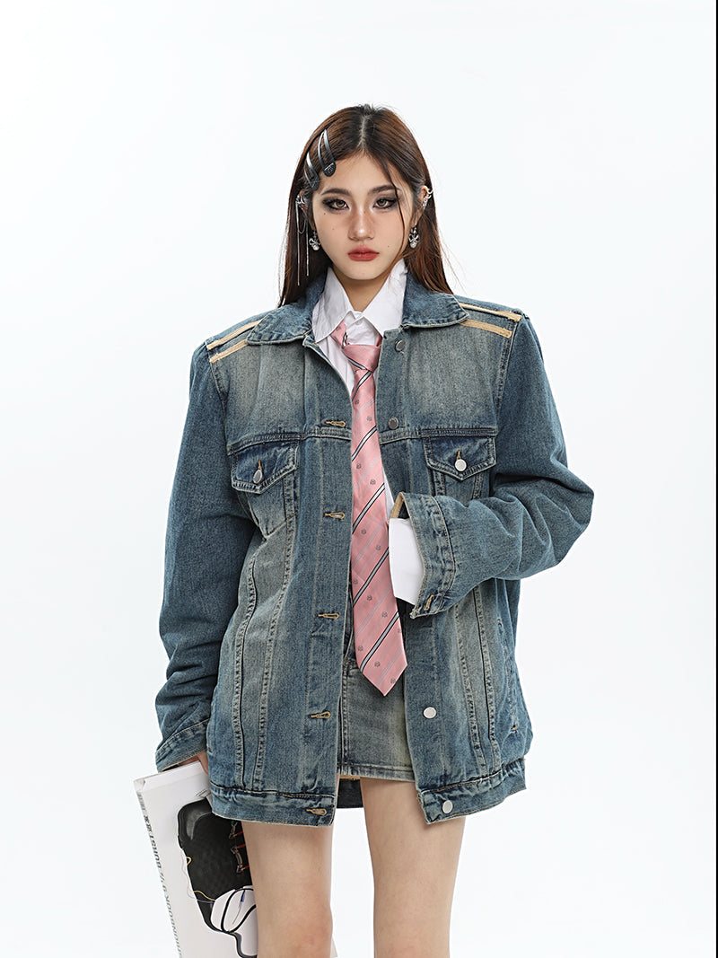 Dalia Washed Denim Long Sleeve Button Up Jean Jacket