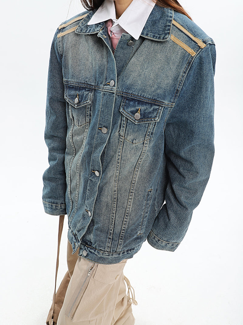 Dalia Washed Denim Long Sleeve Button Up Jean Jacket