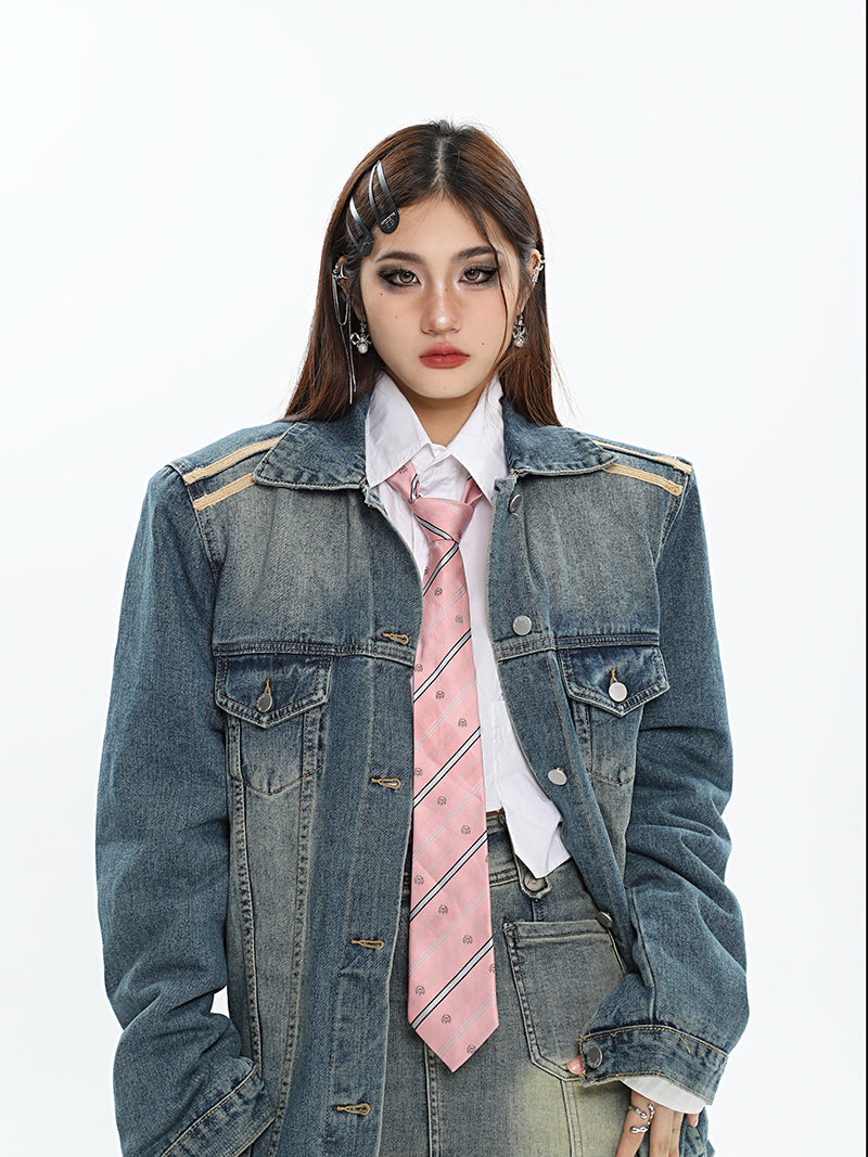 Dalia Washed Denim Long Sleeve Button Up Jean Jacket