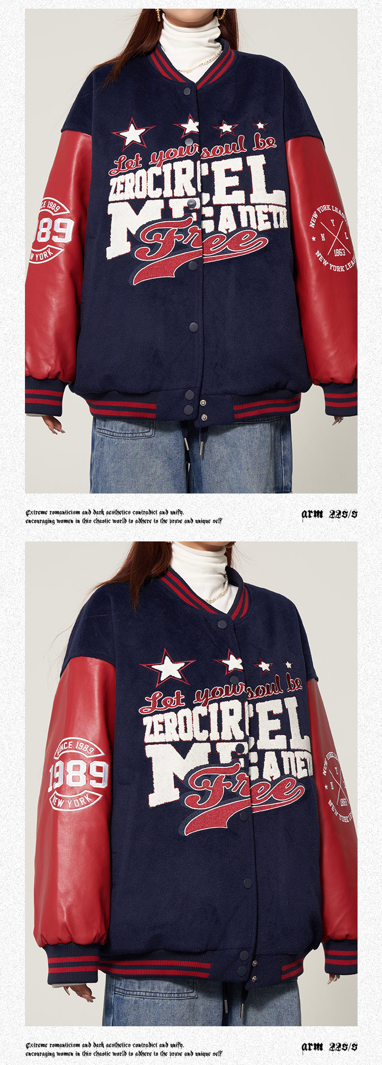 ZEROCIRCLE Letter Print Embroidery Long Sleeve Button Up Jacket