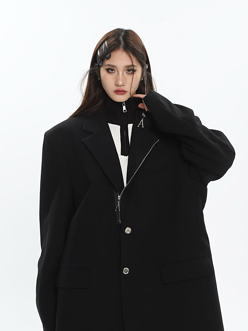 Mina Solid Color Zip Up Button Up Long Sleeve Blazer Jacket