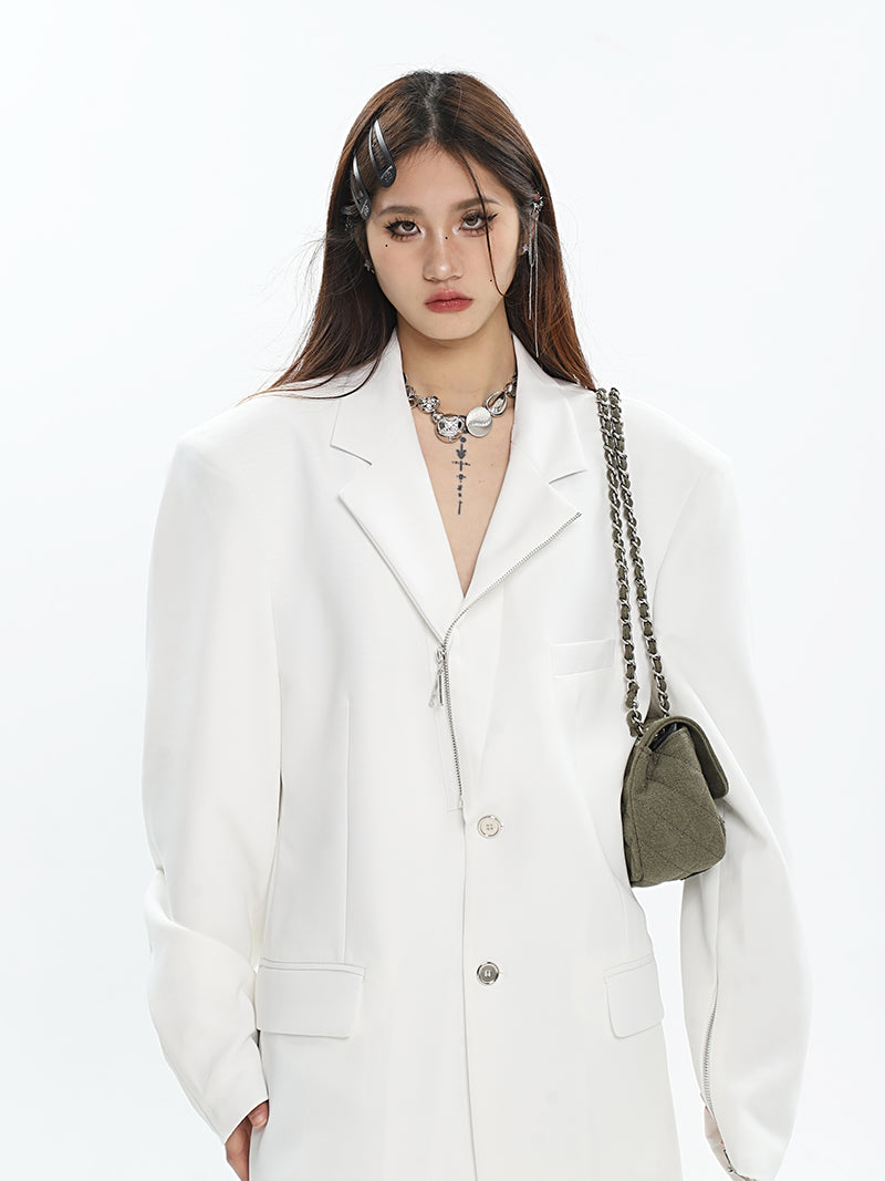 Mina Solid Color Zip Up Button Up Long Sleeve Blazer Jacket