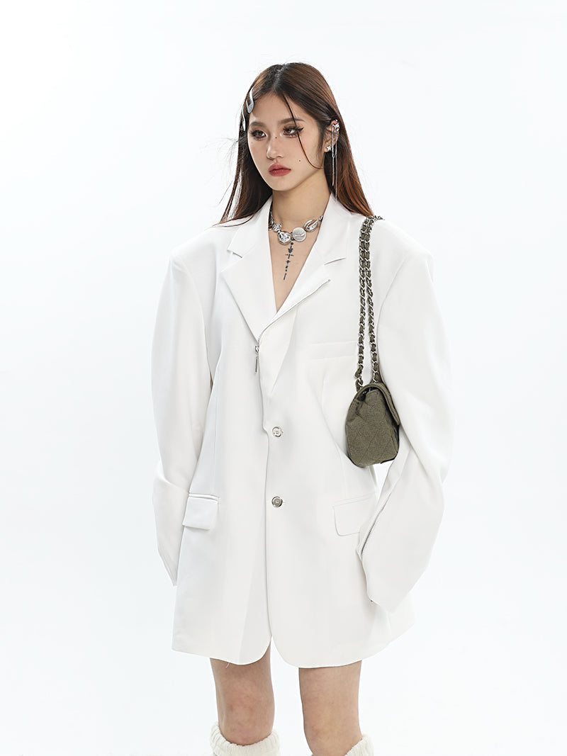 Mina Solid Color Zip Up Button Up Long Sleeve Blazer Jacket