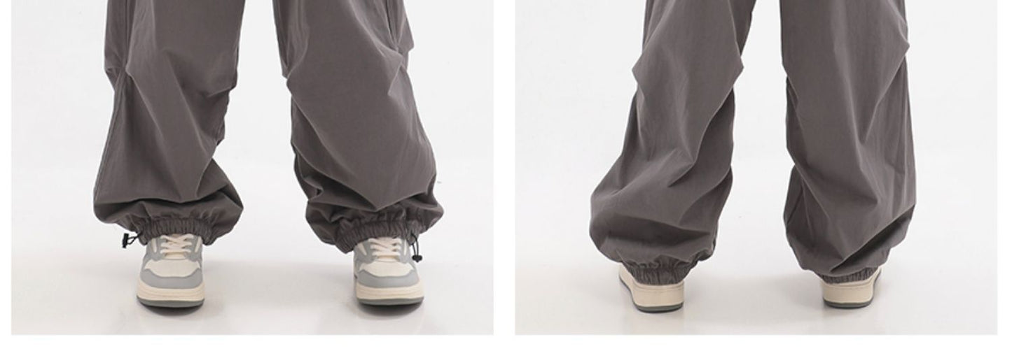 Sherlyn Solid Color Grey Straight Leg Multi-Pocket Cargo Parachute Pants