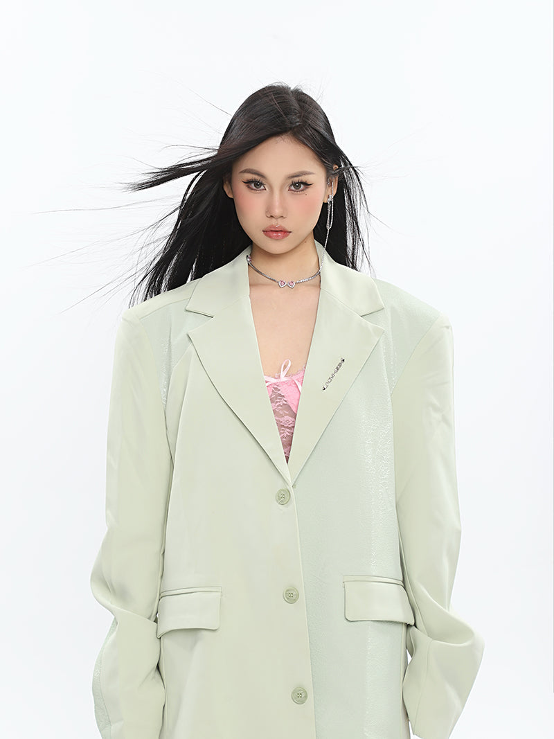 Felix Solid Color Long Sleeve Button Up Loose Shoulder Padded Blazer Jacket