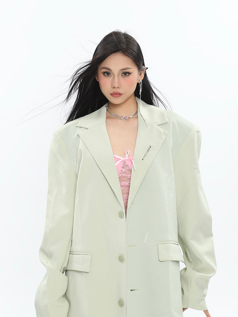 Felix Solid Color Long Sleeve Button Up Loose Shoulder Padded Blazer Jacket