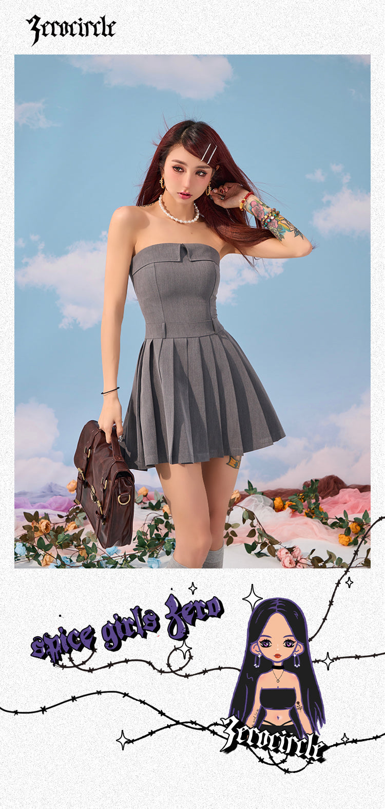 Julianna Solid Color Gray Bandeau Chest Fold Pleated Sleeveless Short Mini Dress