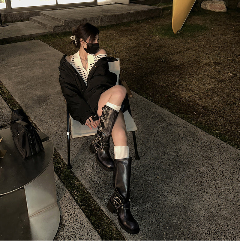 Captain Cally-100 Multi Buckle Strap Knee-High Boots