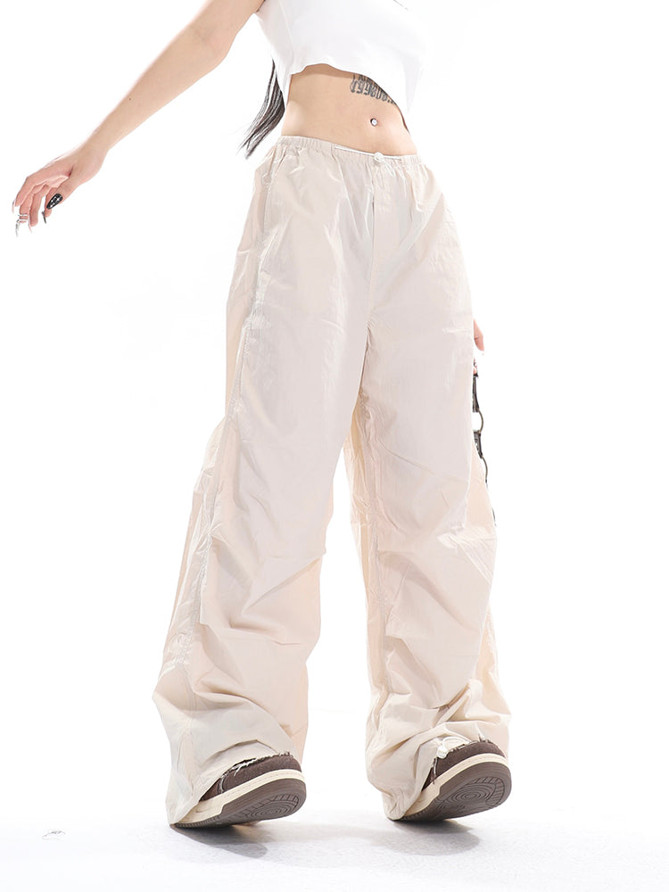 Sofia Solid Color High Waist Straight Leg Drawstring Baggy Loose Parachute Cargo Pants