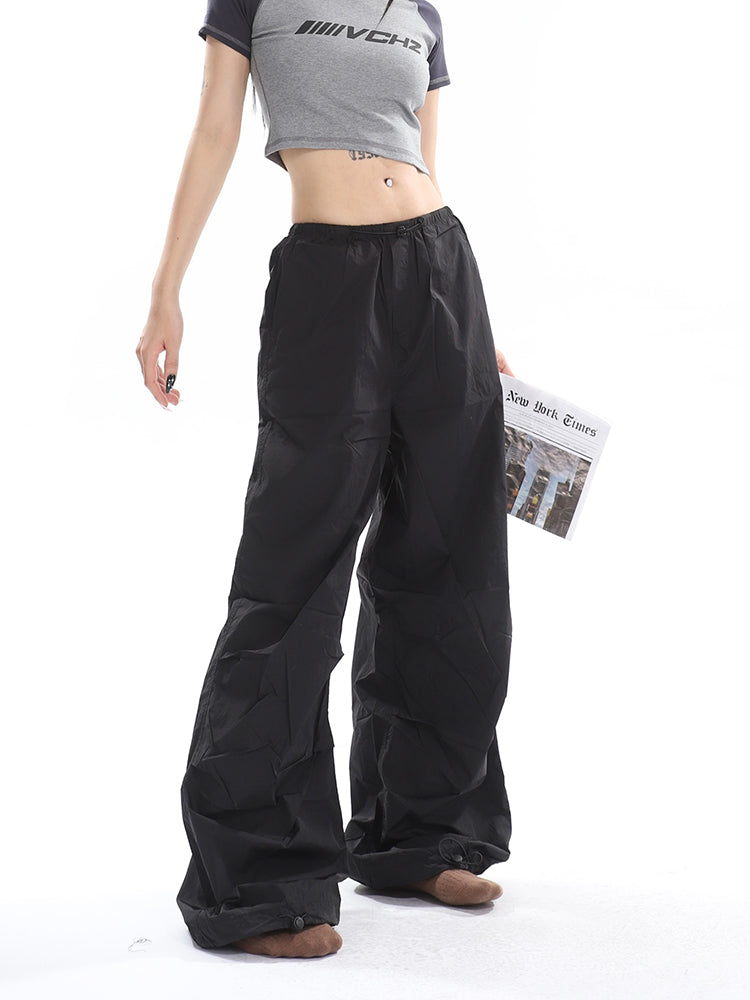 Sofia Solid Color High Waist Straight Leg Drawstring Baggy Loose Parachute Cargo Pants