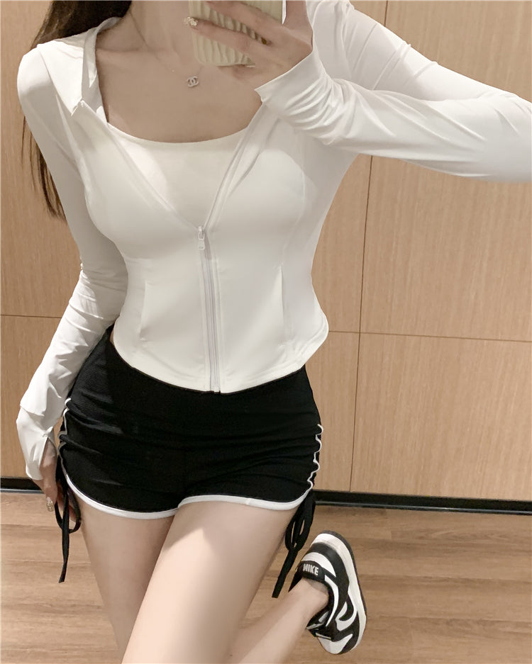 Stacey Solid Color White Long Sleeve Hooded Zip Up Cardigan Sweatshirt