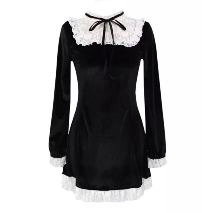 Larme Doll Velvet Goth Lace Mini Dress