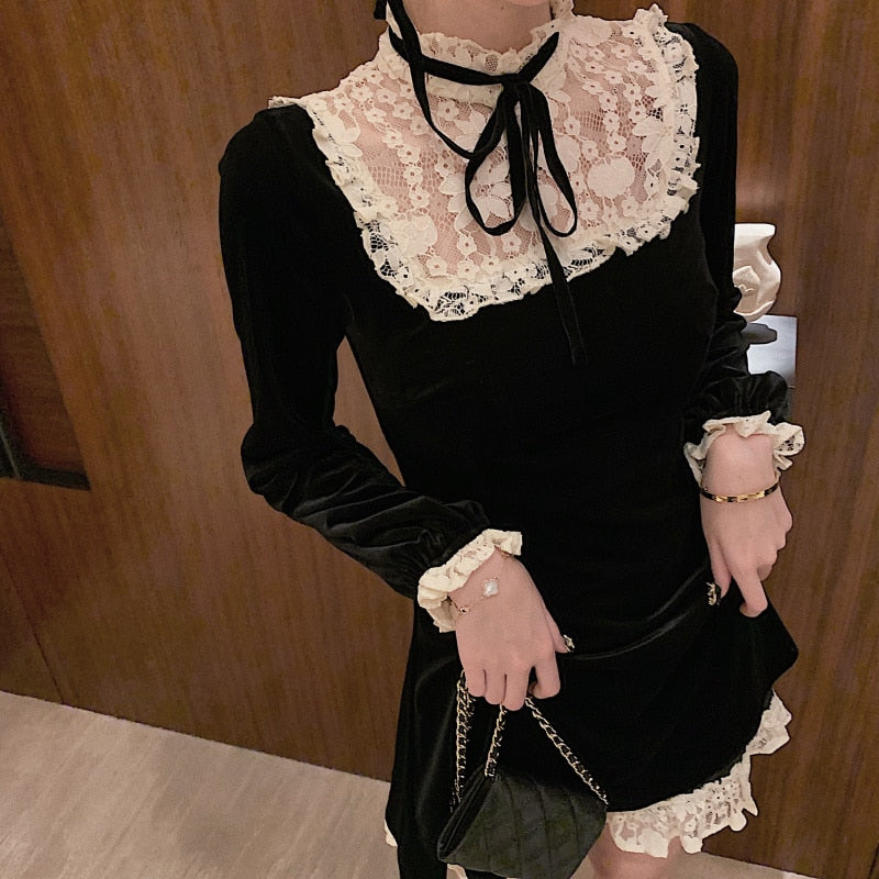 Larme Doll Velvet Goth Lace Mini Dress