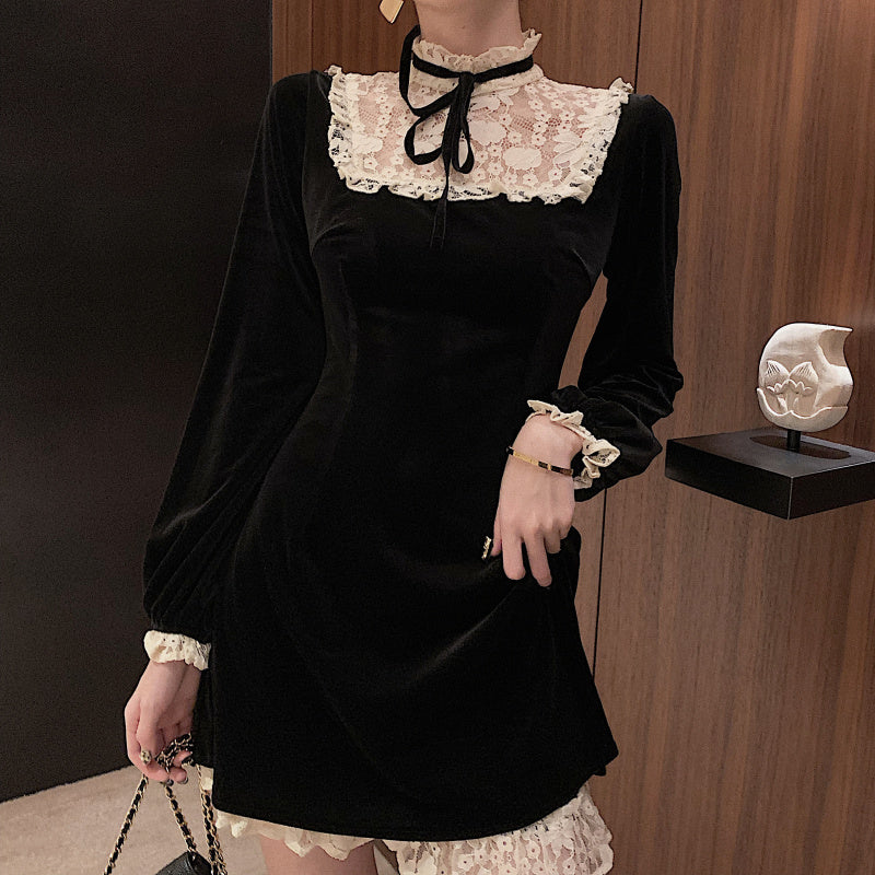 Larme Doll Velvet Goth Lace Mini Dress