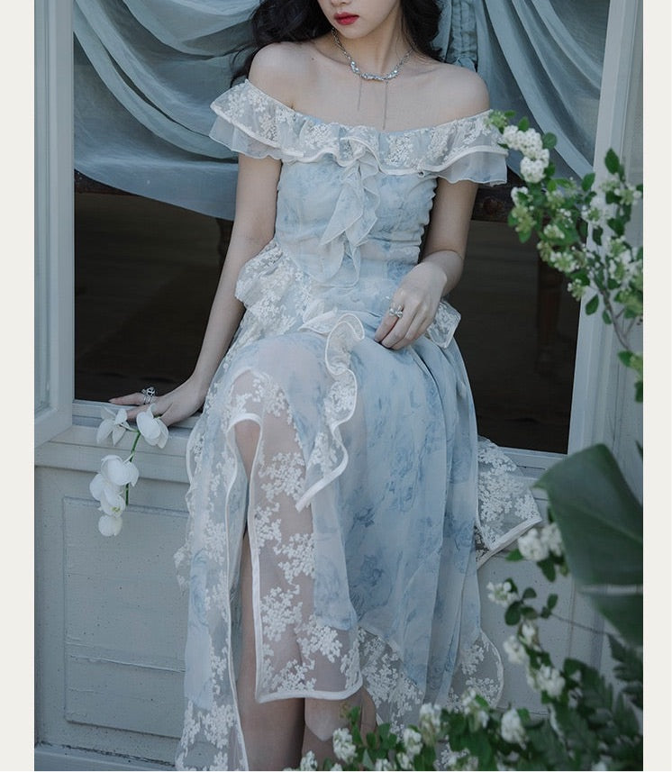 Loretta Ethereal Blue Rose Layered 2-Piece Fairycore Dress Set