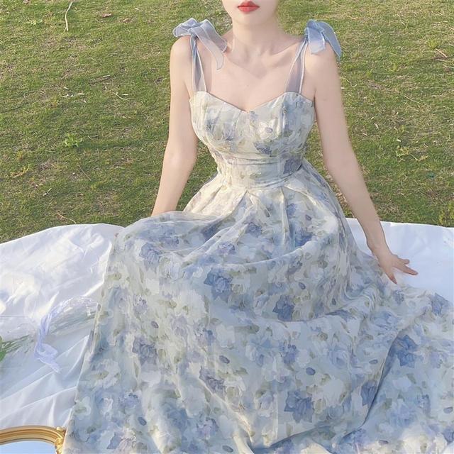 Meadow Dance Romantic Blue Floral Fairycore Dress