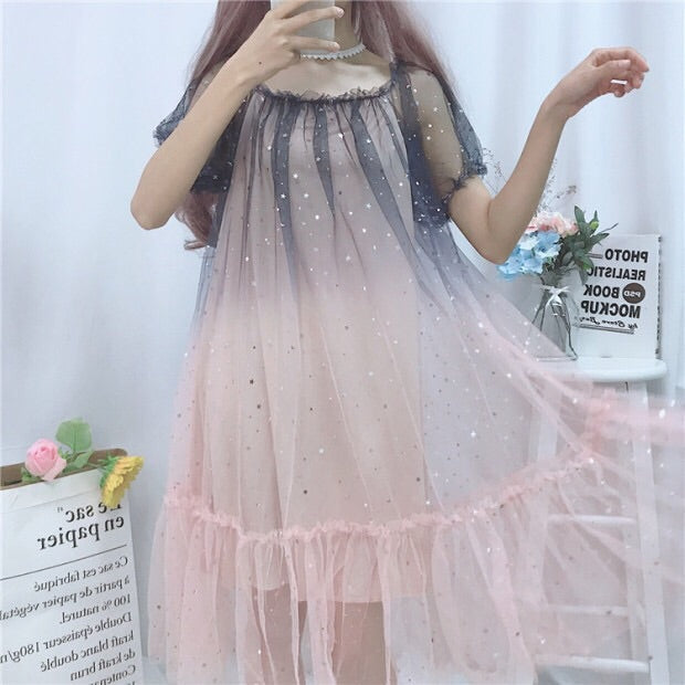 Midnight Blush Star Sequin Embellished Tulle Fairy Dress