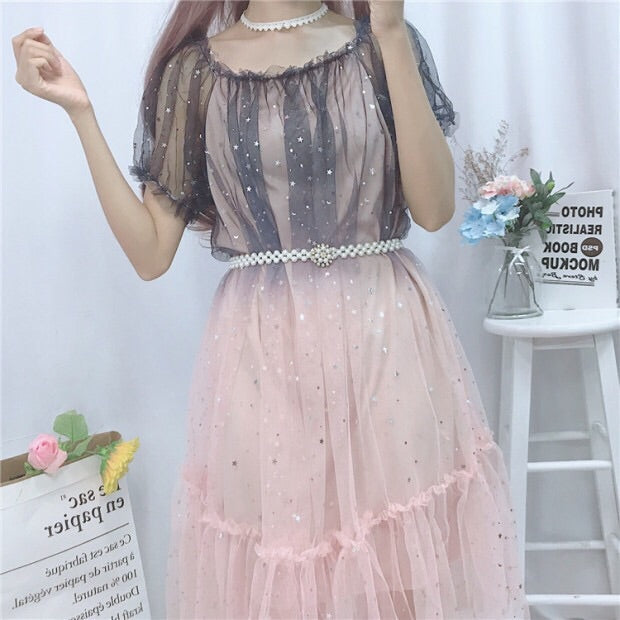 Midnight Blush Star Sequin Embellished Tulle Fairy Dress