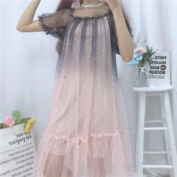 Midnight Blush Star Sequin Embellished Tulle Fairy Dress