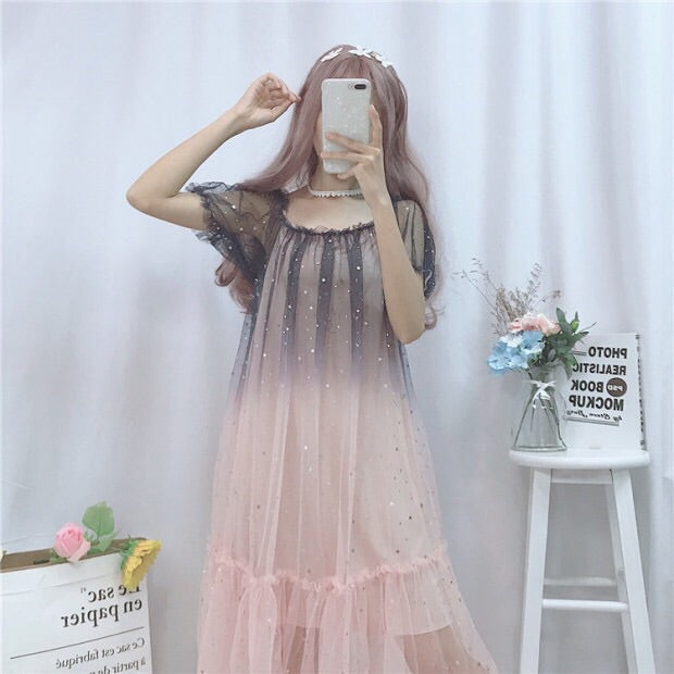 Midnight Blush Star Sequin Embellished Tulle Fairy Dress