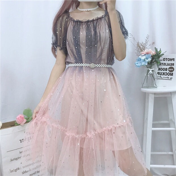 Midnight Blush Star Sequin Embellished Tulle Fairy Dress