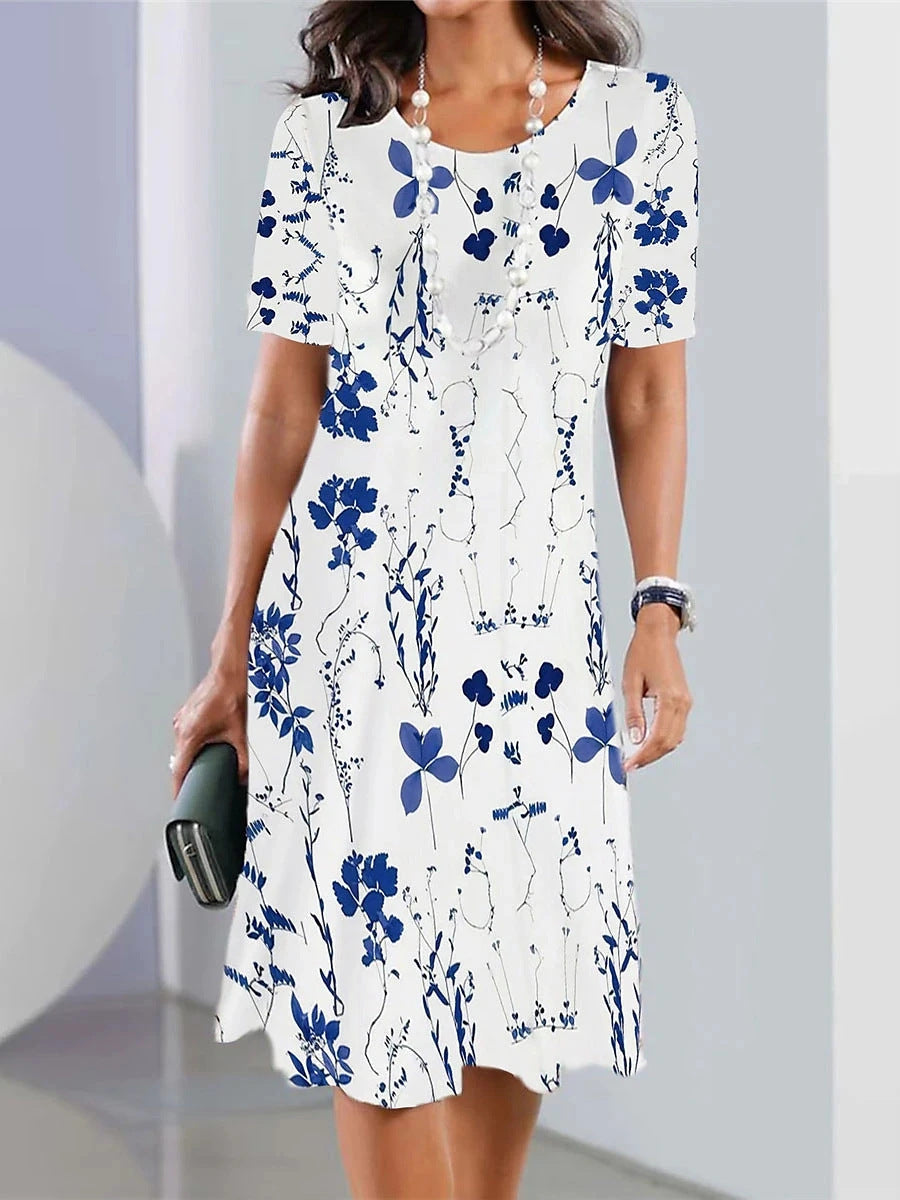 Crew Neck Loose Casual Floral Dress AH366