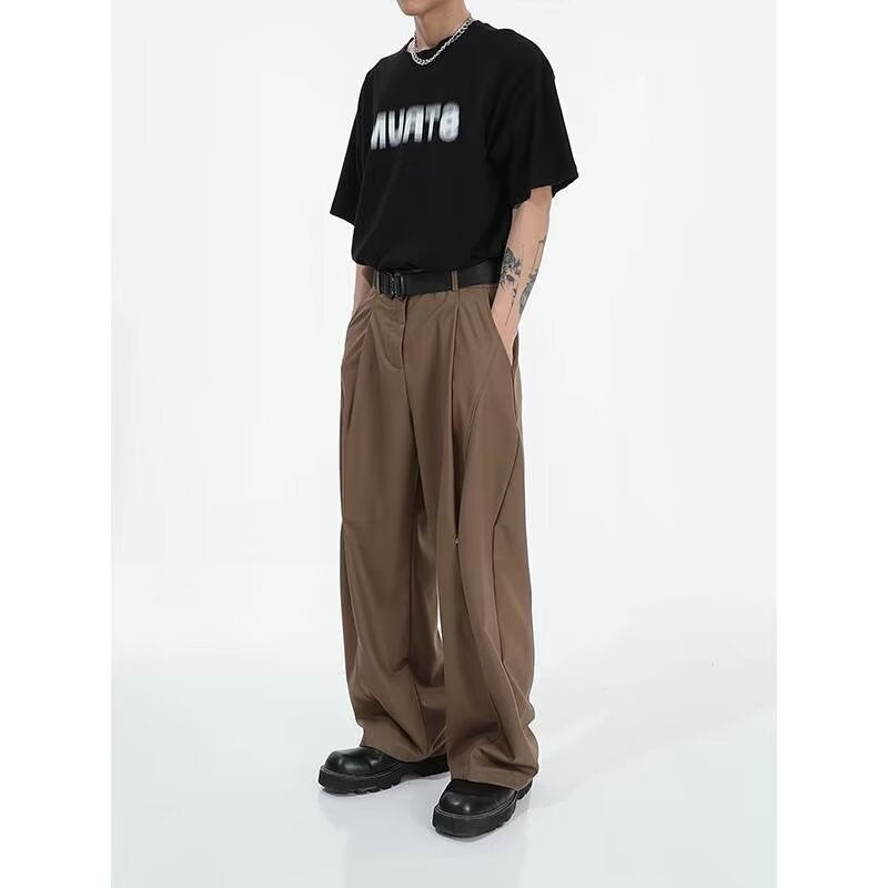 classy outfits men Casual Suit Pants Men's Summer Japanese Retro Niche High Street Loose Wide Leg Straight Suit Pants