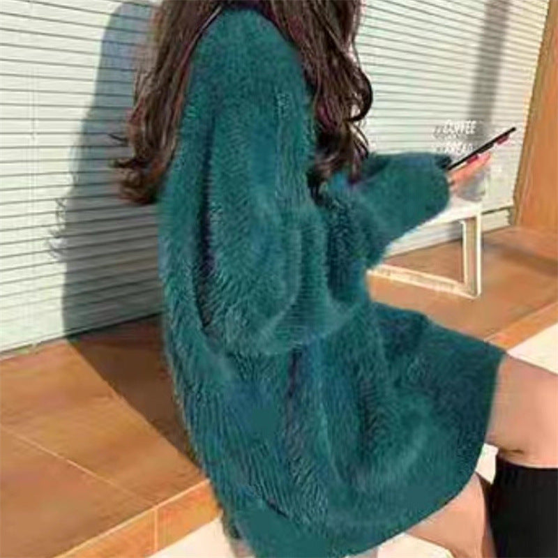 mens fall fashion Faux Mink Velvet round Neck Loose Pullover Women's Spring and Autumn New Large Version Lazy Style Warm Coat