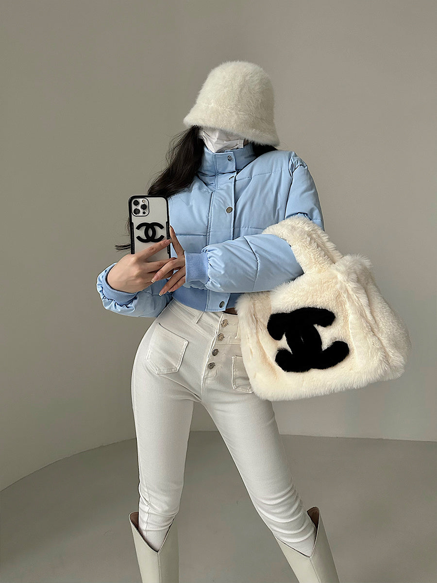 Callie Solid Color Long Sleeve Cropped Puffer Jacket