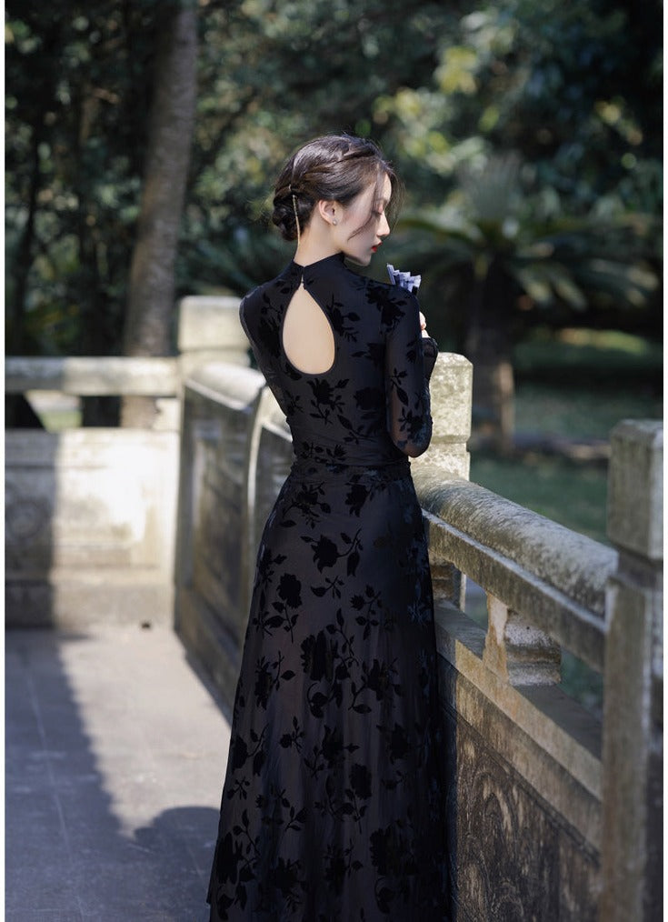 Lilith Black 90s Style Cheongsam 2-Piece Dress