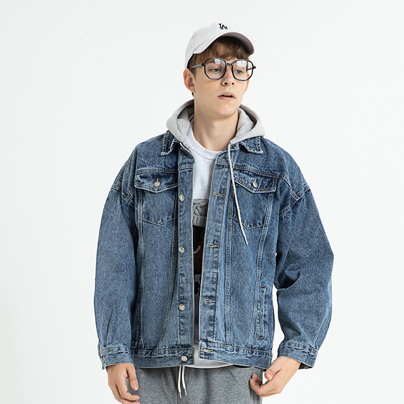 men fall outfits casual Denim Coat Men's Spring and Autumn Men's Hooded Loose Workwear Jacket Top Coat Women's