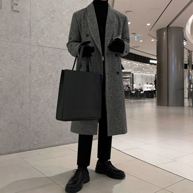 mens winter fashion Mid-Length Woolen Overcoat Men's Winter Korean Style Loose Casual Thickened Men's Woolen Trench Coat