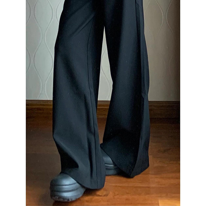 business casual men Plus Size Black Straight Suit Wide-Leg Pants Women's Summer High Waist Draping Loose Slimming Casual Mopping Pants