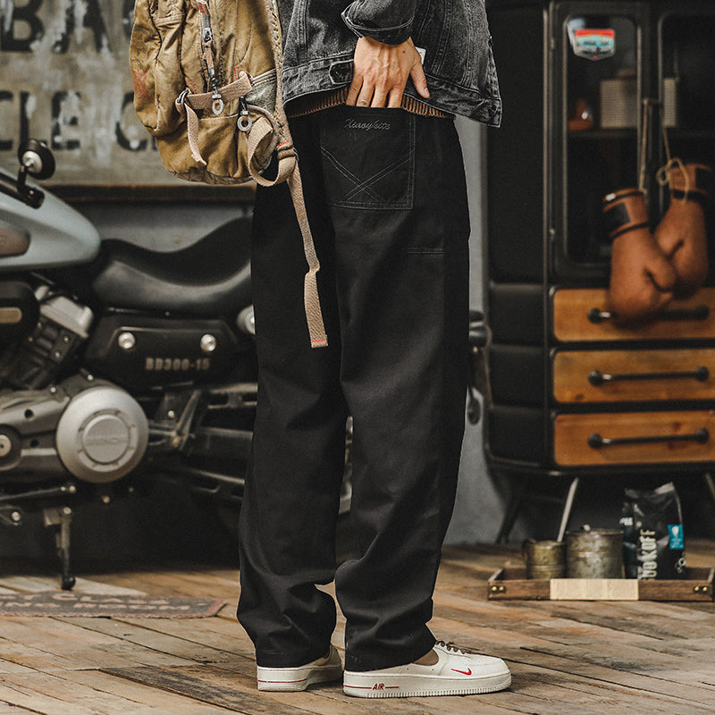 men’s fashion Autumn Simple Straight Casual Pants Men's Loose plus Size American Retro Washed Cotton Youth Overalls