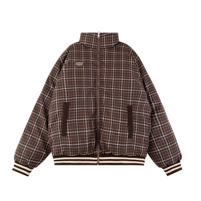 Lillie Brown Plaid Long Sleeve Zip Up Turtleneck Bomber Jacket