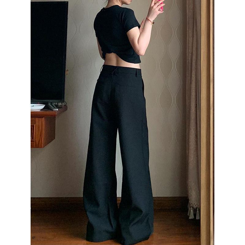 business casual men Plus Size Black Straight Suit Wide-Leg Pants Women's Summer High Waist Draping Loose Slimming Casual Mopping Pants