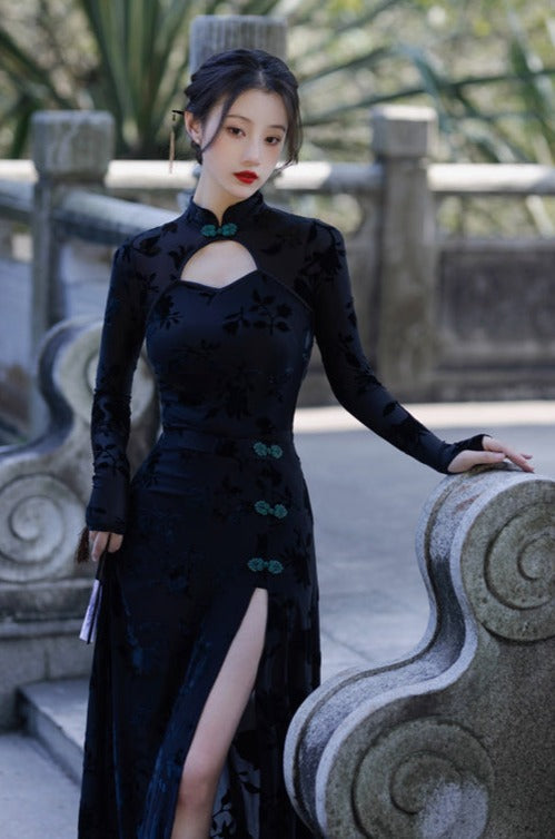 Lilith Black 90s Style Cheongsam 2-Piece Dress