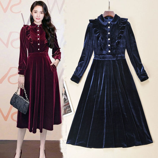 Long Sleeve Pleuche Slim Looking Dress