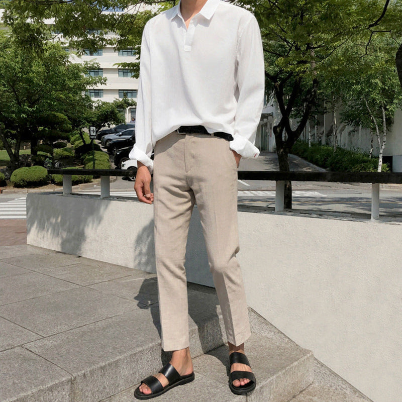 classy outfits men Myq Linen Casual Pants Men's Summer Korean Style Loose Trendy Cotton and Linen All-Match Cropped Straight Small Suit Pants