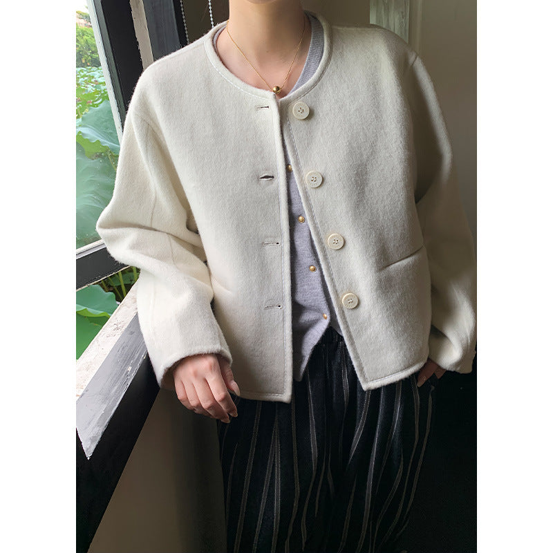 90s streetwear Yier Shirt Self-Retained Wool Shoulder Profile Short Double-Sided Elegant Socialite Coat Women's Autumn and Winter Top