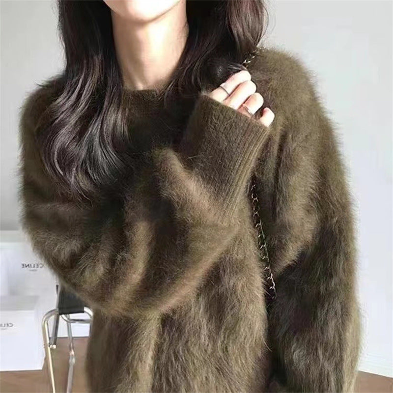 mens fall fashion Faux Mink Velvet round Neck Loose Pullover Women's Spring and Autumn New Large Version Lazy Style Warm Coat