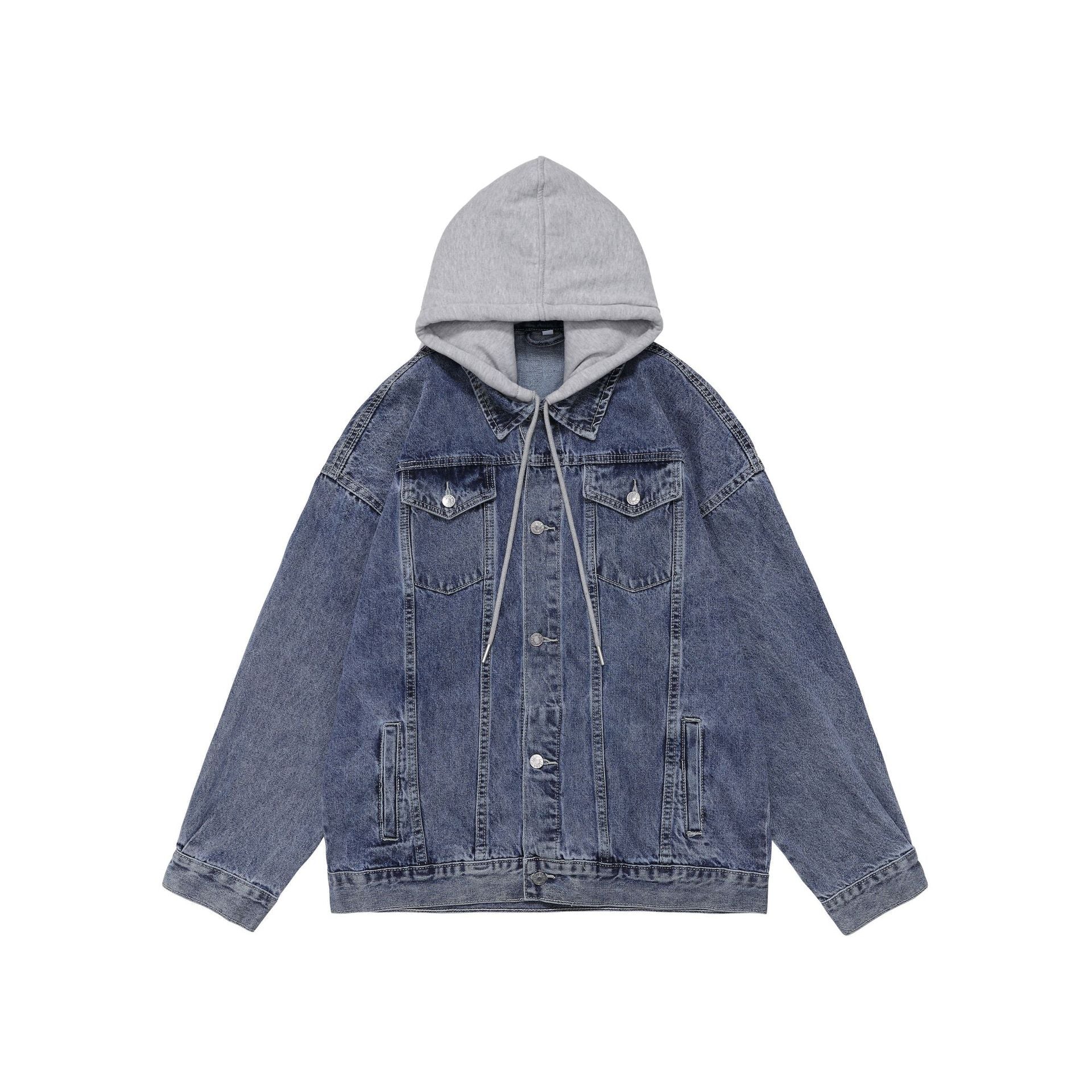 men fall outfits casual Denim Coat Men's Spring and Autumn Men's Hooded Loose Workwear Jacket Top Coat Women's