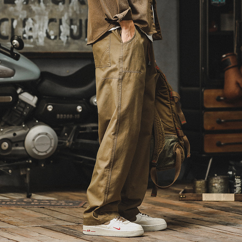 men’s fashion Autumn Simple Straight Casual Pants Men's Loose plus Size American Retro Washed Cotton Youth Overalls