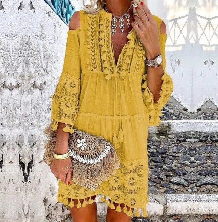 Causal 3/4 Sleeve V Neck Holiday Boho Dresses AD614